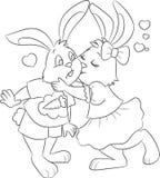Illustration noire et blanche de quelques lapins embrassant, avec des coeurs dans le ciel, pour livre de coloriage des enfants, V illustration de vecteur Illustration noire et blanche de quelques lapins embrassant, avec des coeurs dans le ciel, pour livre de coloriage des enfants, V illustration de vecteur