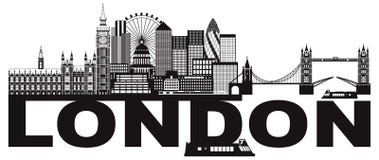 Illustration noire et blanche de vecteur des textes d'horizon de Londres illustration stock Illustration noire et blanche de vecteur des textes d'horizon de Londres illustration stock