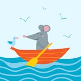 Illustration Of Cute Rat In Orange Boat Royalty Free Stock Photos