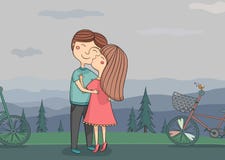 Illustration Of Girl Kissing Boy On The Cheek With Stock Photos