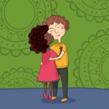 Illustration Of Multicultural Boy And Girl Kissing Royalty Free Stock Image