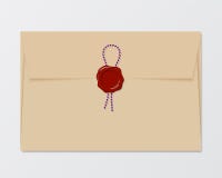 Illustration of old envelope with red wax seal and colored string, isolated on white background stock illustration Illustration of old envelope with red wax seal and colored string, isolated on white background stock illustration
