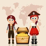 Pirate child and treasure hunt stock illustration Pirate child and treasure hunt stock illustration