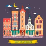 Illustration plate de ville de nuit de paysage d'horizon urbain de ville illustration de vecteur Illustration plate de ville de nuit de paysage d'horizon urbain de ville illustration de vecteur
