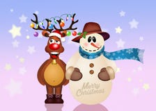 Reindeer and snowman at Chritmas