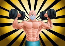 Illustration of a senior doing weight lifting exercise
