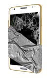 This illustration shows broken cell phone smoldering, cracked and taped. Illustration vector illustration This illustration shows broken cell phone smoldering, cracked and taped. Illustration vector illustration