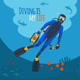 Illustration sous-marine de vecteur de plongeur illustration stock Illustration sous-marine de vecteur de plongeur illustration stock