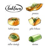 Illustration tirée par la main d'aquarelle de vecteur avec l'ensemble de baklava turque de dessert illustration de vecteur Illustration tirée par la main d'aquarelle de vecteur avec l'ensemble de baklava turque de dessert illustration de vecteur
