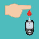 Blood test from a finger to glucose on a green background stock illustration Blood test from a finger to glucose on a green background stock illustration