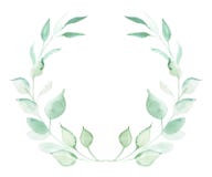 Illustration of watercolor drawing decorative elements of green plants and leaves in the form of frames on an isolated