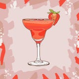 Illustrazione del cocktail dei daiquiri di fragola Vettore disegnato a mano della bevanda alcolica della barra Pop art illustrazione vettoriale Illustrazione del cocktail dei daiquiri di fragola Vettore disegnato a mano della bevanda alcolica della barra Pop art illustrazione vettoriale