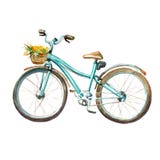 Illustrazione dell'acquerello bicicletta della menta del ` s della ragazza con il canestro pieno di illustrazione di stock Illustrazione dell'acquerello bicicletta della menta del ` s della ragazza con il canestro pieno di illustrazione di stock