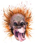 Illustrazione dell'orangutan dell'acquerello Scimmia sveglia progettazione della maglietta di modo royalty illustrazione gratis Illustrazione dell'orangutan dell'acquerello Scimmia sveglia progettazione della maglietta di modo royalty illustrazione gratis