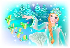 Illustrazione della regina della neve con gli uccelli illustrazione di stock Illustrazione della regina della neve con gli uccelli illustrazione di stock
