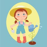 Illustrazione delle piante di innaffiatura della ragazza royalty illustrazione gratis Illustrazione delle piante di innaffiatura della ragazza royalty illustrazione gratis