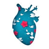 Illustrazione di carta del cuore del fumetto Fiore, ramo, foglia illustrazione di stock Illustrazione di carta del cuore del fumetto Fiore, ramo, foglia illustrazione di stock