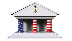 Illustrazione di concetto 3d edificio di American Bank isolata su un whi royalty illustrazione gratis Illustrazione di concetto 3d edificio di American Bank isolata su un whi royalty illustrazione gratis