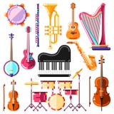 Illustrazione di vettore degli strumenti musicali Icone isolate variopinte ed insieme di elementi di progettazione royalty illustrazione gratis Illustrazione di vettore degli strumenti musicali Icone isolate variopinte ed insieme di elementi di progettazione royalty illustrazione gratis