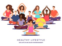 Illustrazione di vettore della classe dei pilates o di yoga Donna ed uomo di meditazione illustrazione vettoriale Illustrazione di vettore della classe dei pilates o di yoga Donna ed uomo di meditazione illustrazione vettoriale