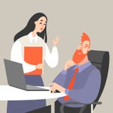 Illustrazione di vettore di vita dell'ufficio con un uomo e un disco della donna royalty illustrazione gratis Illustrazione di vettore di vita dell'ufficio con un uomo e un disco della donna royalty illustrazione gratis