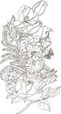 Illustrazione stilizzata della piuma di scarabocchio con le rose, i tulipani e la farfalla royalty illustrazione gratis Illustrazione stilizzata della piuma di scarabocchio con le rose, i tulipani e la farfalla royalty illustrazione gratis