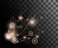 Iluminação bege de néon do fulgor do efeito do bokeh com ilustração das linhas com a decoração das partículas isolada no fundo tr fotografia de stock Iluminação bege de néon do fulgor do efeito do bokeh com ilustração das linhas com a decoração das partículas isolada no fundo tr fotografia de stock
