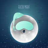 Ilustra??o dos desenhos animados do vetor Uma lua do sono no céu Escuro - fundo azul com boa noite do texto ilustração do vetor Ilustra??o dos desenhos animados do vetor Uma lua do sono no céu Escuro - fundo azul com boa noite do texto ilustração do vetor
