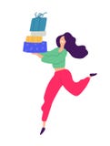 Ilustracja dziewczyna z zakupy wektor Pozytywna płaska ilustracja w kreskówka stylu Rabaty i sprzedaże shopaholic ilustracji Ilustracja dziewczyna z zakupy wektor Pozytywna płaska ilustracja w kreskówka stylu Rabaty i sprzedaże shopaholic ilustracji