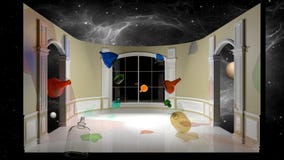 Ilustração abstrata - garrafas coloridas em uma sala vitoriano rendi??o 3d ilustração royalty free Ilustração abstrata - garrafas coloridas em uma sala vitoriano rendi??o 3d ilustração royalty free