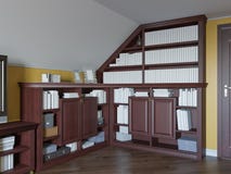 ilustração 3d de uma biblioteca home no assoalho do sótão de uma casa privada ilustração stock ilustração 3d de uma biblioteca home no assoalho do sótão de uma casa privada ilustração stock