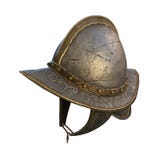 Ilustração 3d descentralizada do capacete do conquistador antigo do metal foto de stock Ilustração 3d descentralizada do capacete do conquistador antigo do metal foto de stock