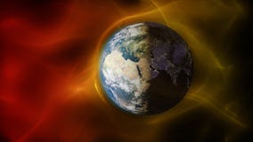 ilustração 3d do vento solar que colide com o campo magnético do ` s da terra ilustração royalty free ilustração 3d do vento solar que colide com o campo magnético do ` s da terra ilustração royalty free