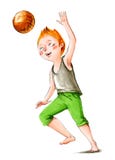 Ilustração da aguarela O menino sorrido está saltando com bola ilustração stock Ilustração da aguarela O menino sorrido está saltando com bola ilustração stock