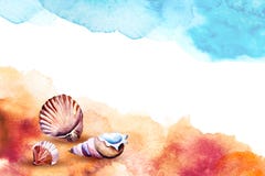 Ilustração da aquarela de shell de um mar em uma praia ilustração do vetor Ilustração da aquarela de shell de um mar em uma praia ilustração do vetor