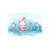 Ilustração de 2019 anos novos felizes e de Natal com o porco engraçado da aquarela ilustração royalty free Ilustração de 2019 anos novos felizes e de Natal com o porco engraçado da aquarela ilustração royalty free