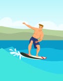 Ilustração de cor masculina do vetor dos desenhos animados do surfista ilustração royalty free Ilustração de cor masculina do vetor dos desenhos animados do surfista ilustração royalty free