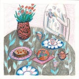 Ilustração de um chá bebendo do homem na tabela de jantar Fundo da mesa de jantar Ilustração da quadriculação do abastecimento co ilustração do vetor Ilustração de um chá bebendo do homem na tabela de jantar Fundo da mesa de jantar Ilustração da quadriculação do abastecimento co ilustração do vetor