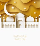 Ilustração do corte do papel do sumário de Ramadan Kareem 3d Céu islâmico da mesquita, da lua e do ouro Espaço para o texto ilustração royalty free Ilustração do corte do papel do sumário de Ramadan Kareem 3d Céu islâmico da mesquita, da lua e do ouro Espaço para o texto ilustração royalty free