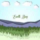 Ilustração do Dia da Terra 3d com paisagem das montanhas, com grama e o céu claro Simbolismo da ecologia, sistema do eco, planeta Imagem de Stock Ilustração do Dia da Terra 3d com paisagem das montanhas, com grama e o céu claro Simbolismo da ecologia, sistema do eco, planeta Imagem de Stock