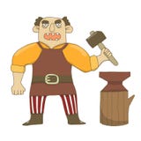 Ilustração do vetor de um ferreiro masculino com um martelo e um batente Sombrio, severo, guarda um martelo, em uma camisa amarel ilustração royalty free Ilustração do vetor de um ferreiro masculino com um martelo e um batente Sombrio, severo, guarda um martelo, em uma camisa amarel ilustração royalty free