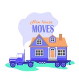 Ilustração do vetor de um grande caminhão que leva uma casa de campo, serviço para mover uma casa ilustração royalty free Ilustração do vetor de um grande caminhão que leva uma casa de campo, serviço para mover uma casa ilustração royalty free