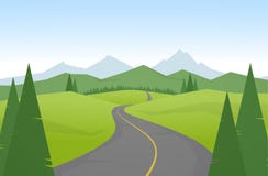 Ilustração do vetor: Paisagem das montanhas dos desenhos animados com estrada ilustração do vetor Ilustração do vetor: Paisagem das montanhas dos desenhos animados com estrada ilustração do vetor