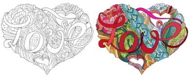 Ilustração esboçado do coração da garatuja com palavra AMOR ilustração royalty free Ilustração esboçado do coração da garatuja com palavra AMOR ilustração royalty free