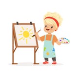 Ilustração lisa do vetor da pintura da menina na lona Criança interessada em pintor tornar-se Conceito ideal da profissão ilustração stock Ilustração lisa do vetor da pintura da menina na lona Criança interessada em pintor tornar-se Conceito ideal da profissão ilustração stock
