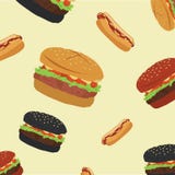 Ilustração lisa do vetor do Hamburger e do Hotdog com fundo ilustração royalty free Ilustração lisa do vetor do Hamburger e do Hotdog com fundo ilustração royalty free