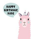 Ilustração lisa isolada do aniversário com Lama Feliz aniversario, gajo ilustração stock Ilustração lisa isolada do aniversário com Lama Feliz aniversario, gajo ilustração stock
