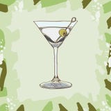 Ilustração seca do cocktail de martini Mão alcoólica da bebida da barra tirada Pop art ilustração do vetor Ilustração seca do cocktail de martini Mão alcoólica da bebida da barra tirada Pop art ilustração do vetor