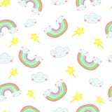 Ilustração tirada do teste padrão do vetor mão sem emenda de um arco-íris fora das nuvens ilustração royalty free Ilustração tirada do teste padrão do vetor mão sem emenda de um arco-íris fora das nuvens ilustração royalty free