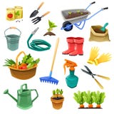 Im Garten arbeitende dekorative Farbikonen Lizenzfreie Stockfotografie Im Garten arbeitende dekorative Farbikonen Lizenzfreie Stockfotografie